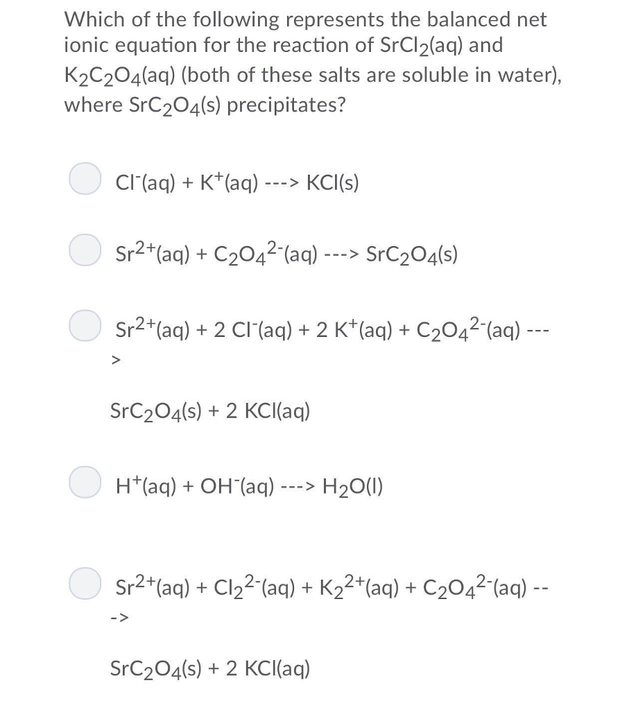 Solved Which Of The Following Represents The Balanced Net 