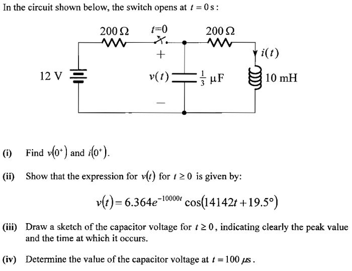 Solved In the circuit shown below, the switch opens at 1 = 0 | Chegg.com