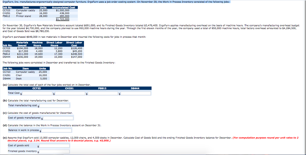 Solved ErgoFurn, Inc. manufactures ergonomically designed
