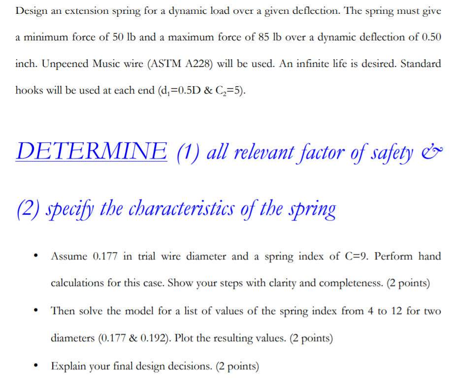 Solved Design an extension spring for a dynamic load over a