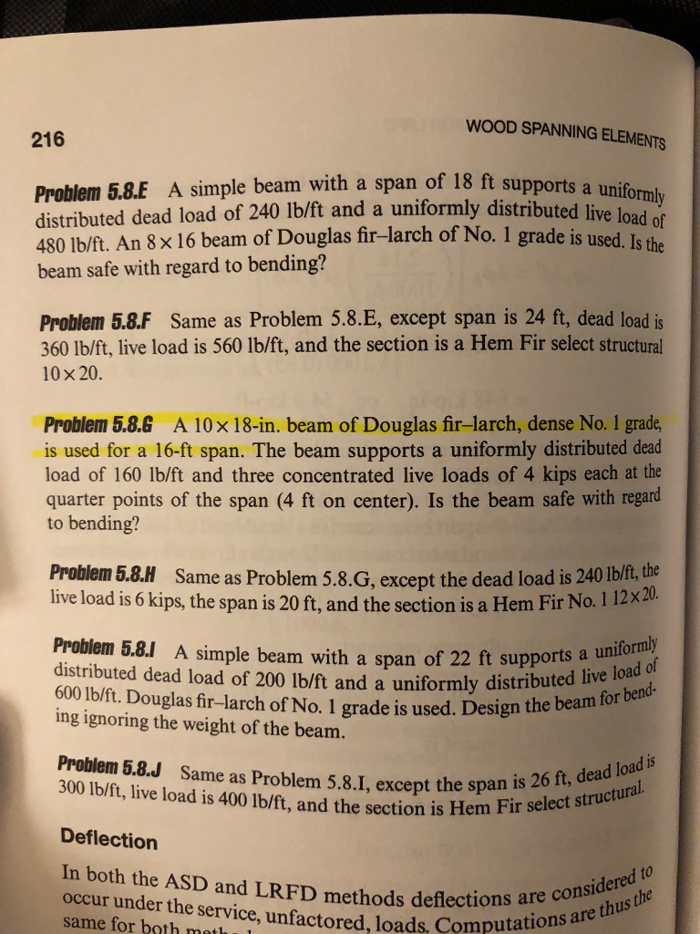 Solved WOOD SPANNING ELEMENTS 216 Problem 5.8E A simple beam | Chegg.com