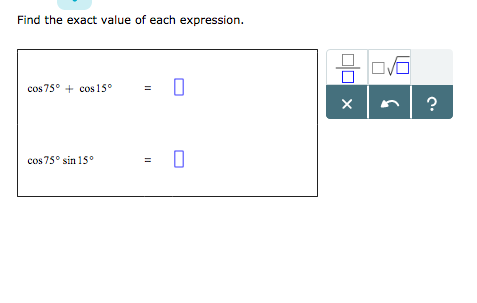 find the value of cos 75 degree class 11