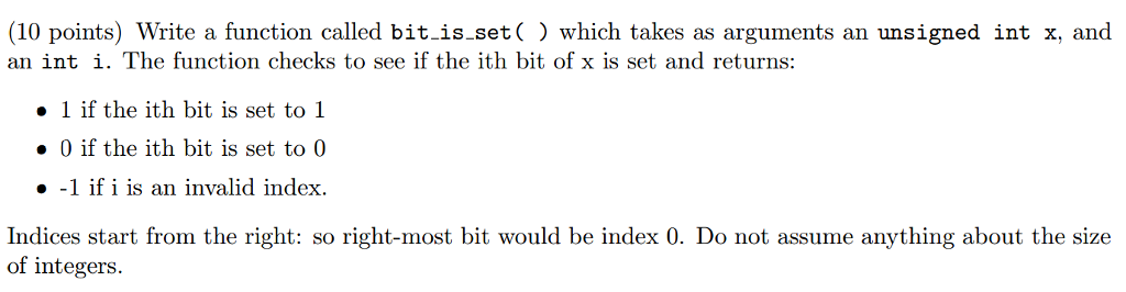 Solved Write a function called bit_is_set () which takes as | Chegg.com