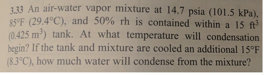 Solved An air-water vapor mixture at 14.7 psia, 85F and 50% | Chegg.com