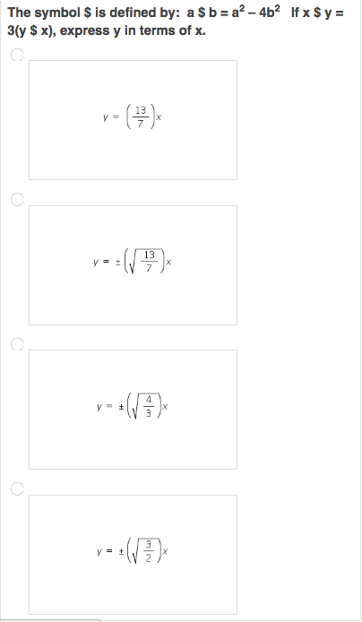 Solved The symbol $ is defined by: a $ b = a^2 - 4b^2 If x $ | Chegg.com