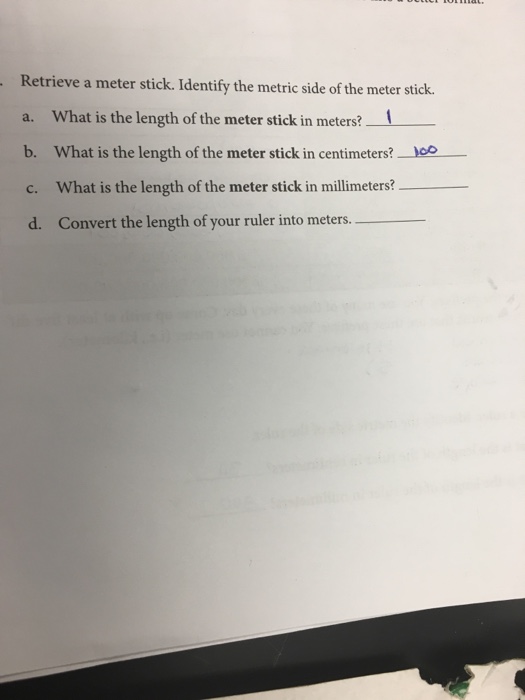 Solved Retrieve a meter stick. Identify the metric side of | Chegg.com