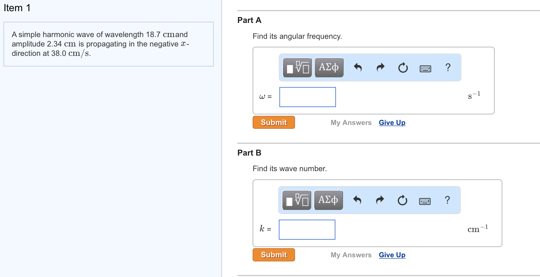 Solved Item 1 Part A A simple harmonic wave of wavelength | Chegg.com