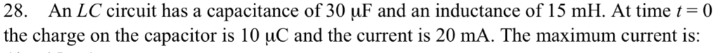 Solved An LC circuit has a capacitance of 30 mu F and an | Chegg.com
