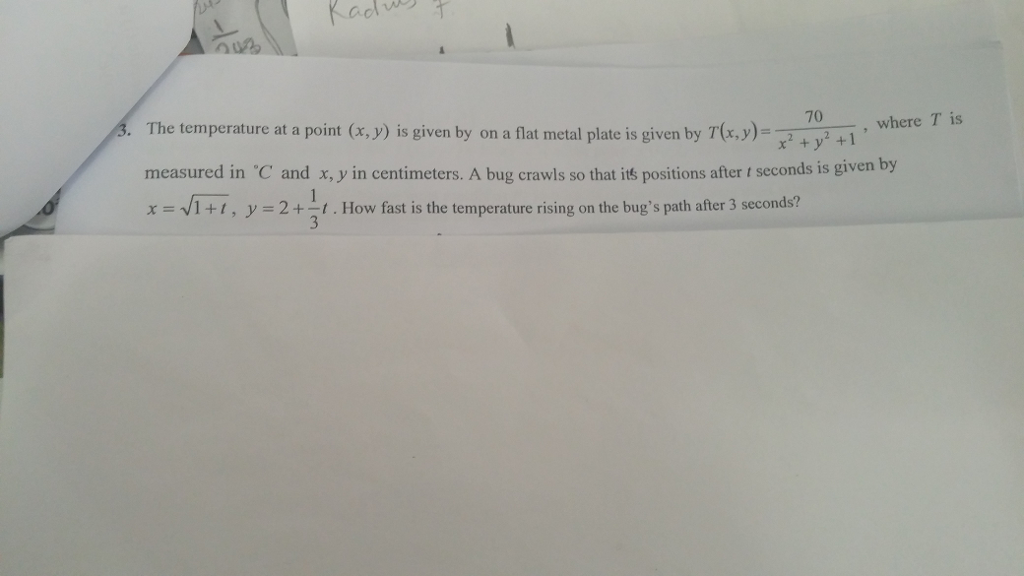 Solved The temperature at a point (x, y) is given by on a | Chegg.com