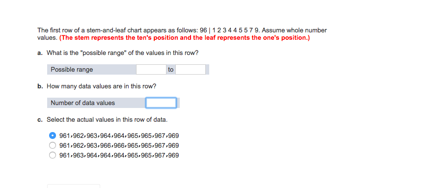Solved The first row of a stem and leaf chart appears as Chegg