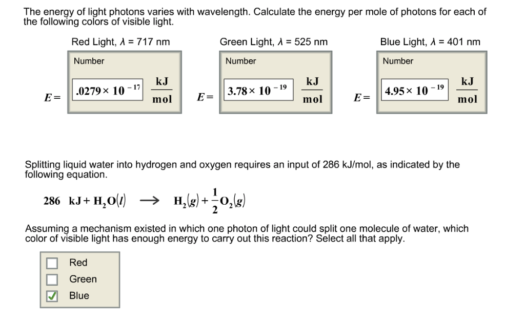 Solved The Energy Of Light Photons Varies With Wavelength