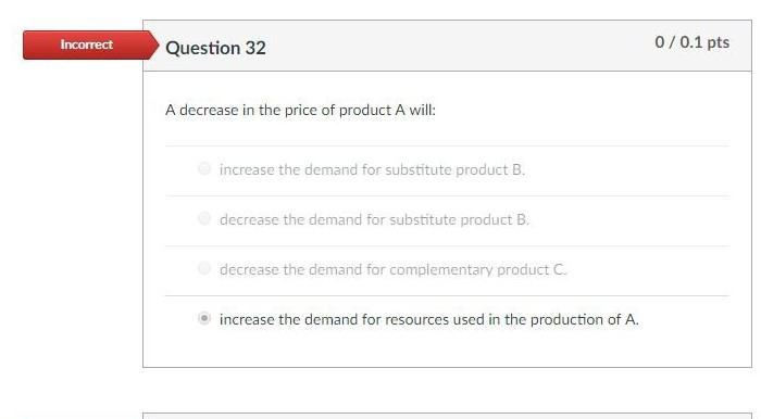 Solved A decrease in the price of product A will: increase | Chegg.com