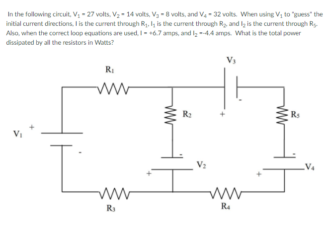 Solved In the following circuit, V1 = 27 volts, V2 = 14 | Chegg.com