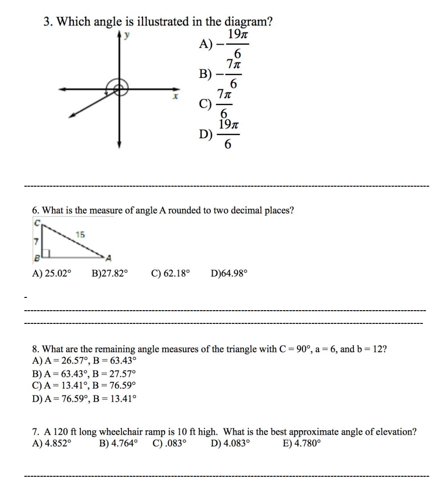 Solved 3. Which angle is illustrated in the diagram? 19π A) | Chegg.com