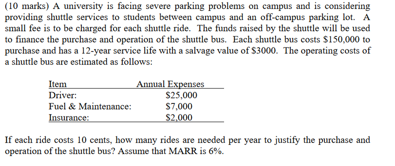 Solved A university is facing severe parking problems on | Chegg.com