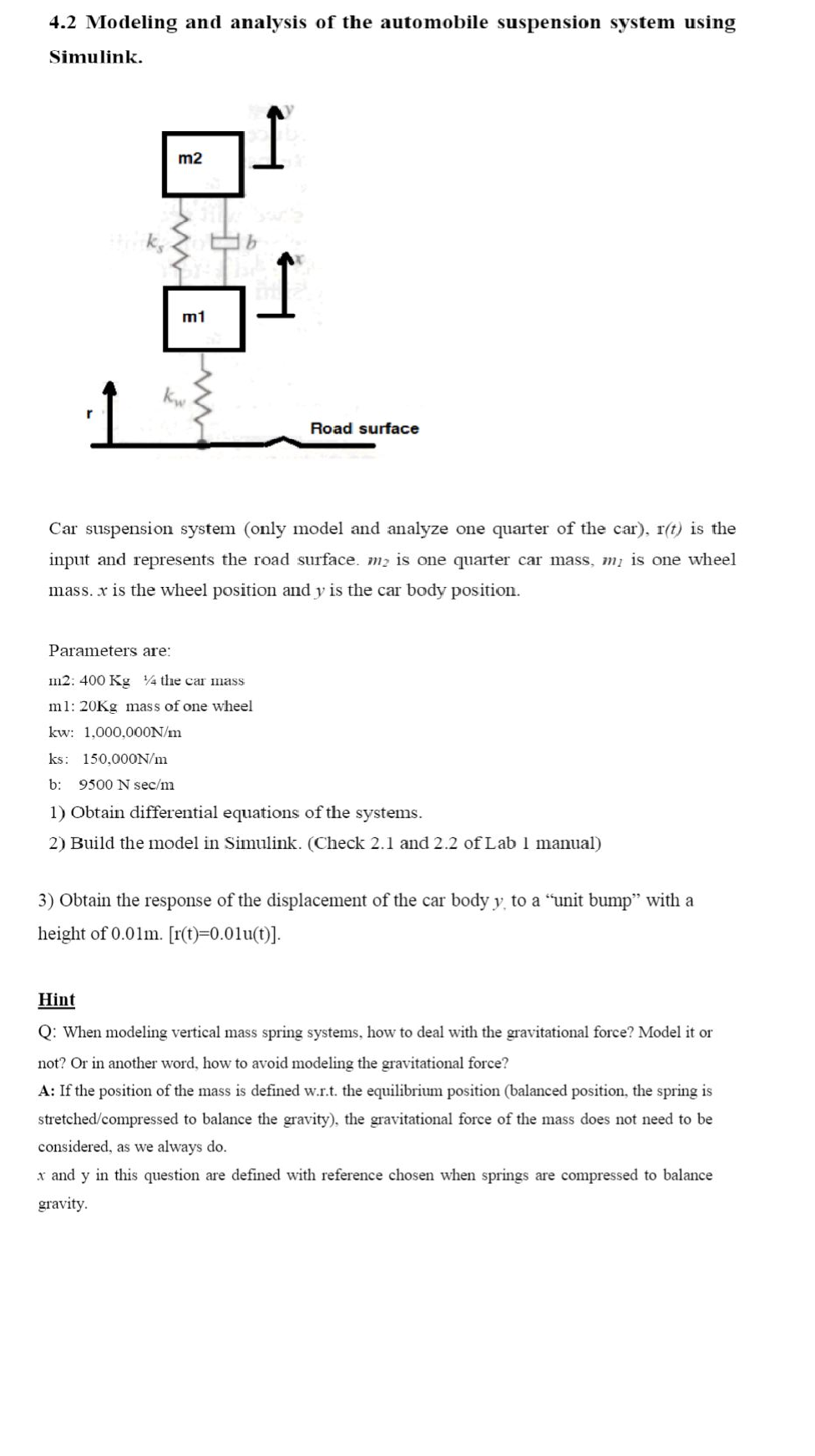 Modeling and analysis of the automobile suspension