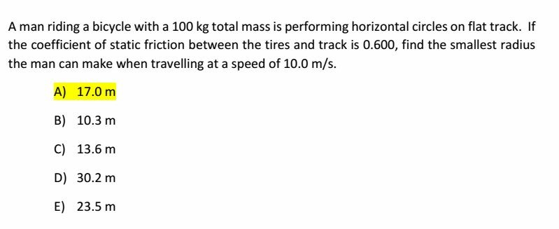 Solved A man riding a bicycle with a 100 kg total mass is - Image