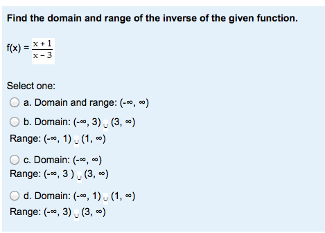 Find The Domain And Range Of The Inverse Of The Given Chegg Com