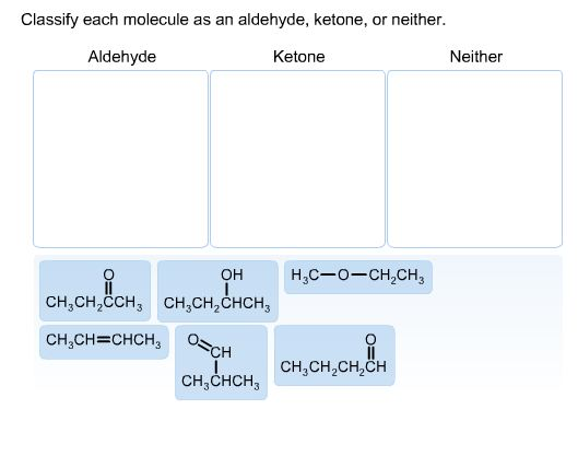 Classify each molecule as an aldehyde, ketone, or