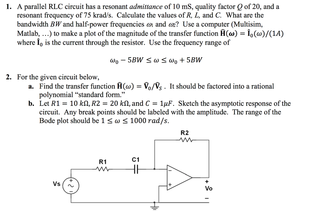 Solved A Parallel RLC Circuit Has A Resonant Admittance Of | Chegg.com