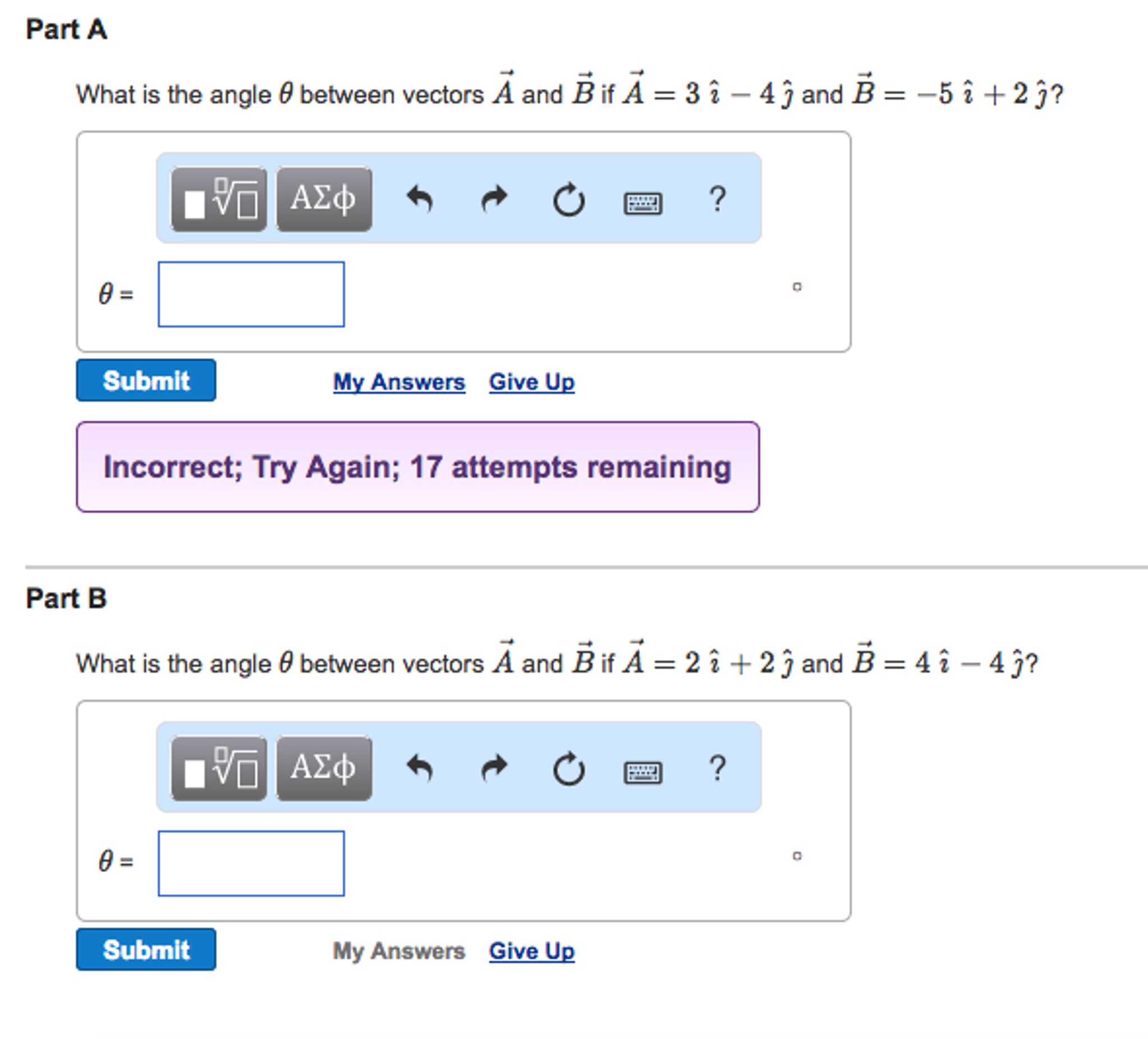 Solved What Is The Angle ? Between Vectors A? And B? If A? | Chegg.com