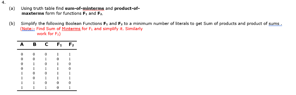Solved 4. (a) Using truth table find sum-of-minterms and | Chegg.com