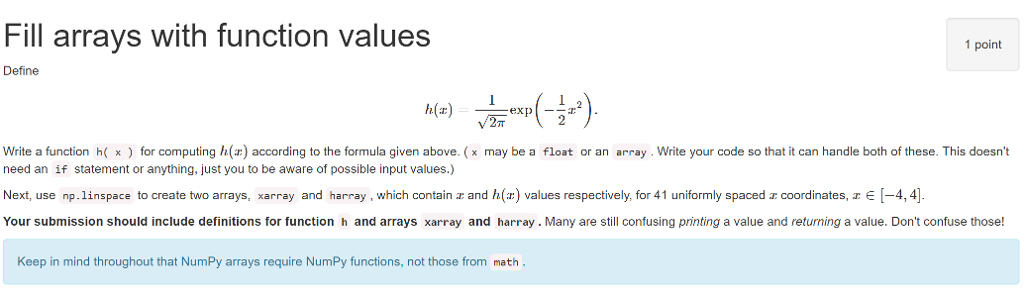 Solved Fill arrays with function values 1 point Define Write | Chegg.com