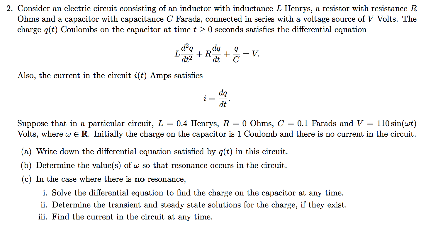 Solved Consider an electric circuit consisting of an | Chegg.com