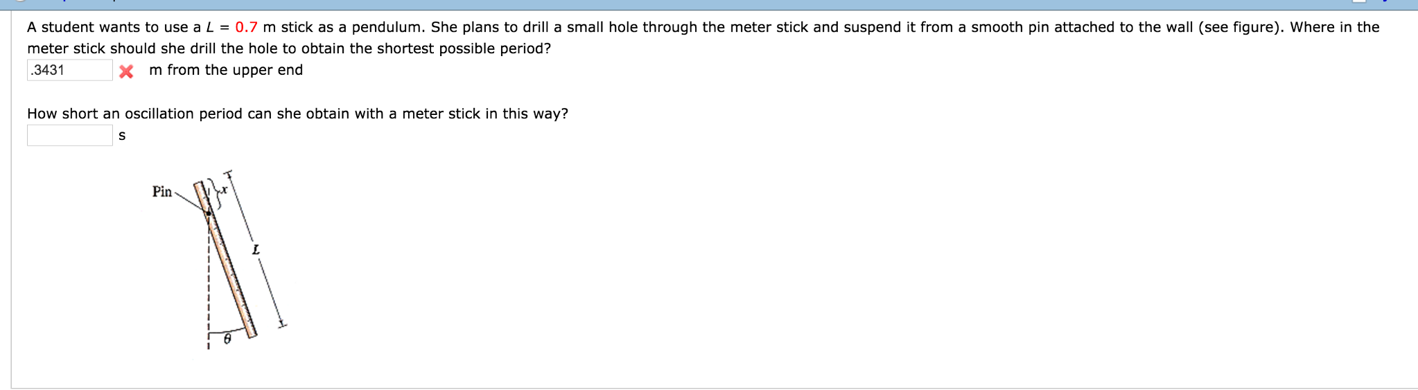 Solved A student wants to use a L = 0.7 m stick as a | Chegg.com