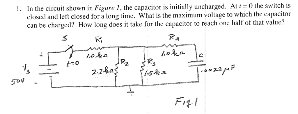 Solved 1. In the circuit shown in Figure 1, the capacitor is | Chegg.com