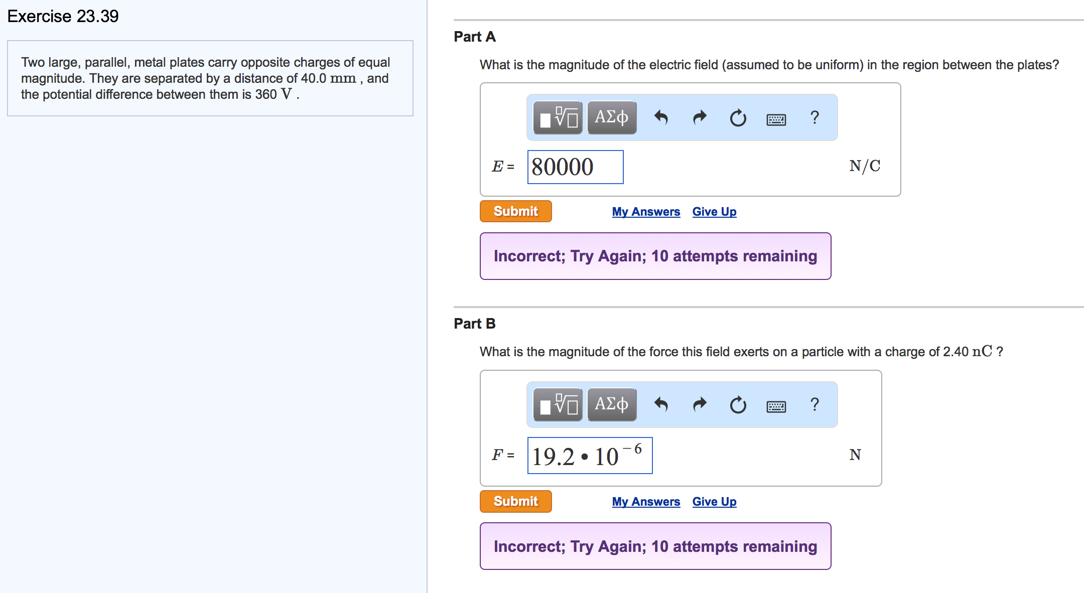 Solved Two large, parallel, metal plates carry opposite