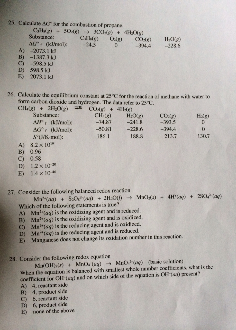 Calculate Delta G degree for the combustion of | Chegg.com