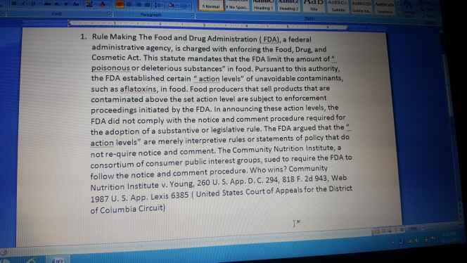 Solved Rule Making The Food And Drug Administration (FDA), A | Chegg.com