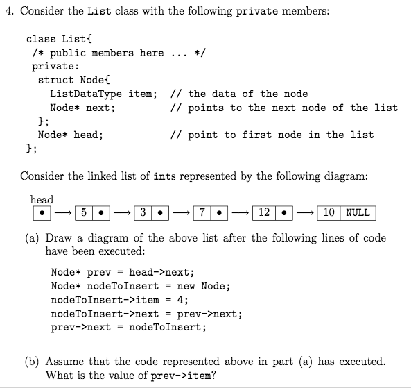 Solved 4. Consider the List class with the following private | Chegg.com
