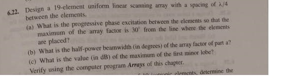 Solved Design a 19-element uniform linear scanning array | Chegg.com