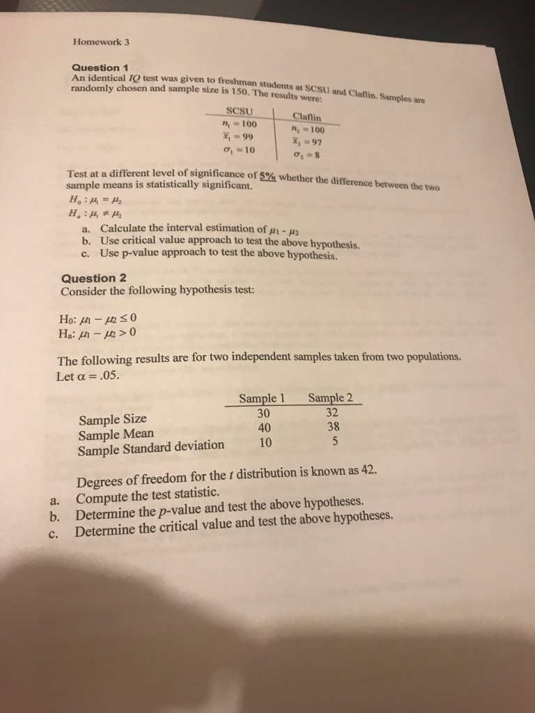 Solved Homework 3 Question 1 test was given to freshman | Chegg.com