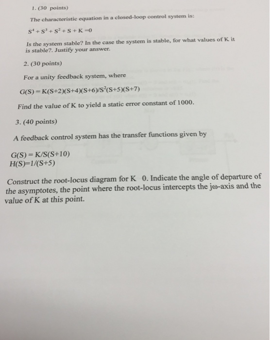 Solved The characteristic equation in a closedloop control