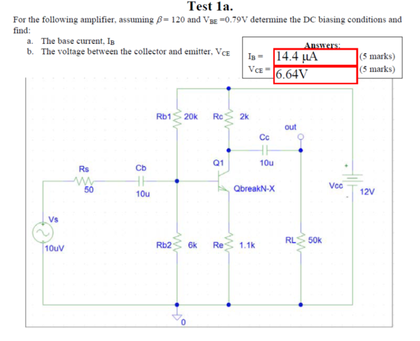 Solved For The Following Amplifier, Assuming Beta = 120 And | Chegg.com