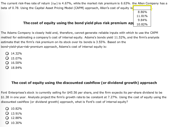 Rrf Rate Solved The current risk-free rate of return (rRF) is 4.67%, | Chegg.com
