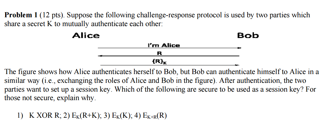 Solved Suppose The Following Challenge-response Protocol Is | Chegg.com