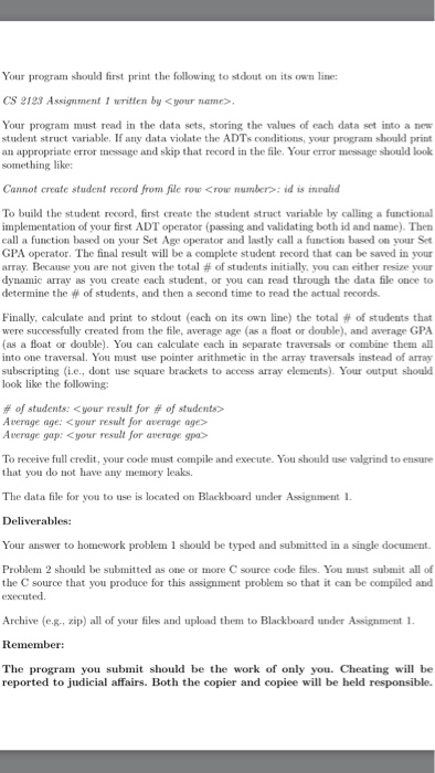 Solved I need help with this data structure assignment. The | Chegg.com