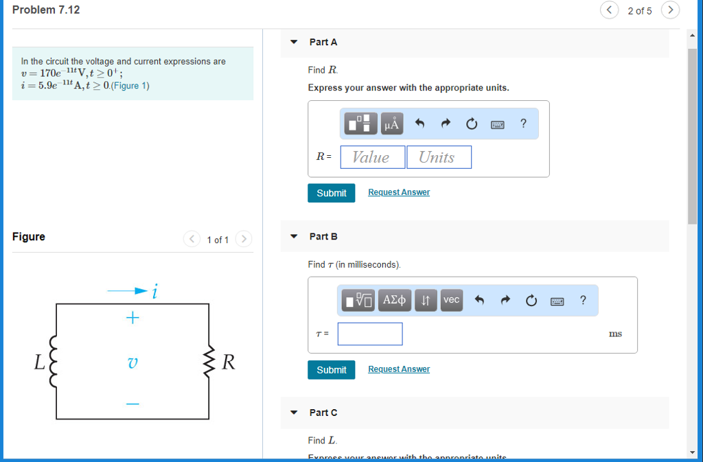 Solved Problem 7.12 2 of 5 > ? Part A In the circuit the | Chegg.com