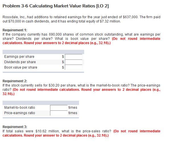 Solved Problem 3-6 Calculating Market Value Ratios Dlo 2] 