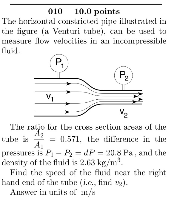 Solved The horizontal constricted pipe illustrated in the
