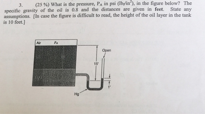 Solved (25 %) What is the pressure, PA in psi (lbf/in2), in | Chegg.com