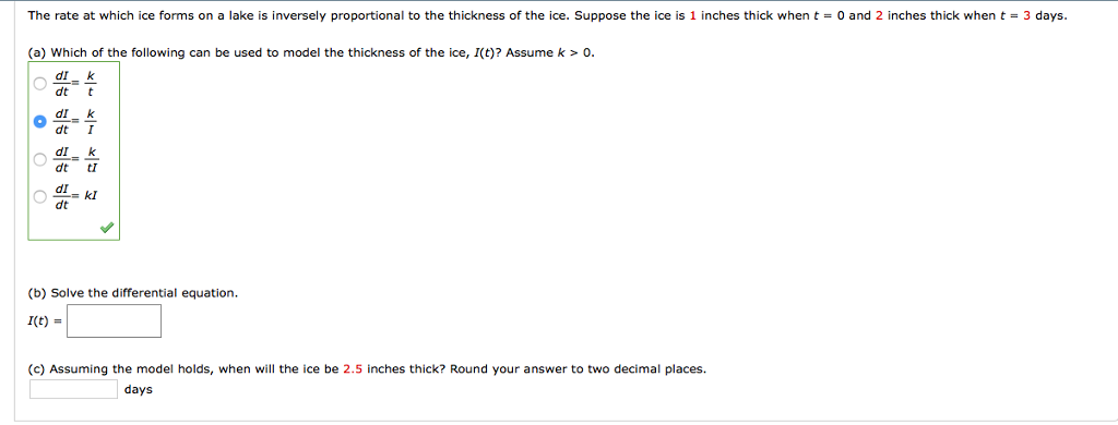 Solved The rate at which ice forms on a lake is inversely | Chegg.com