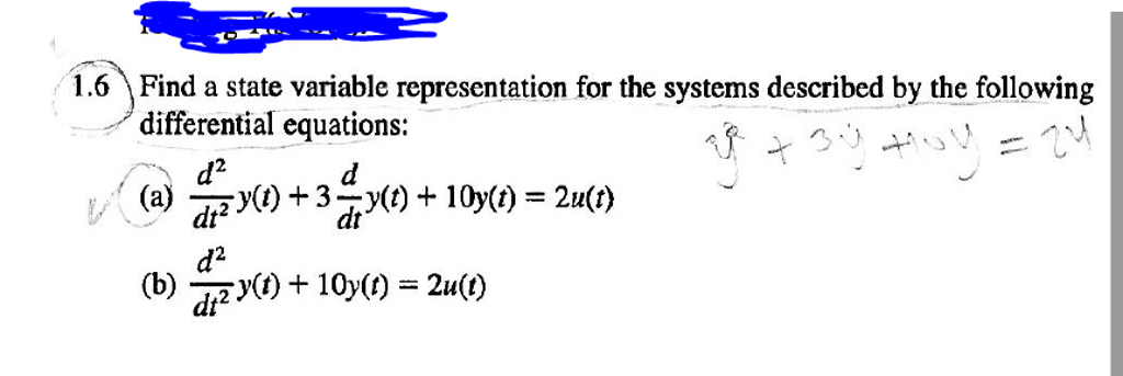 Solved Find a state variable representation for the systems | Chegg.com