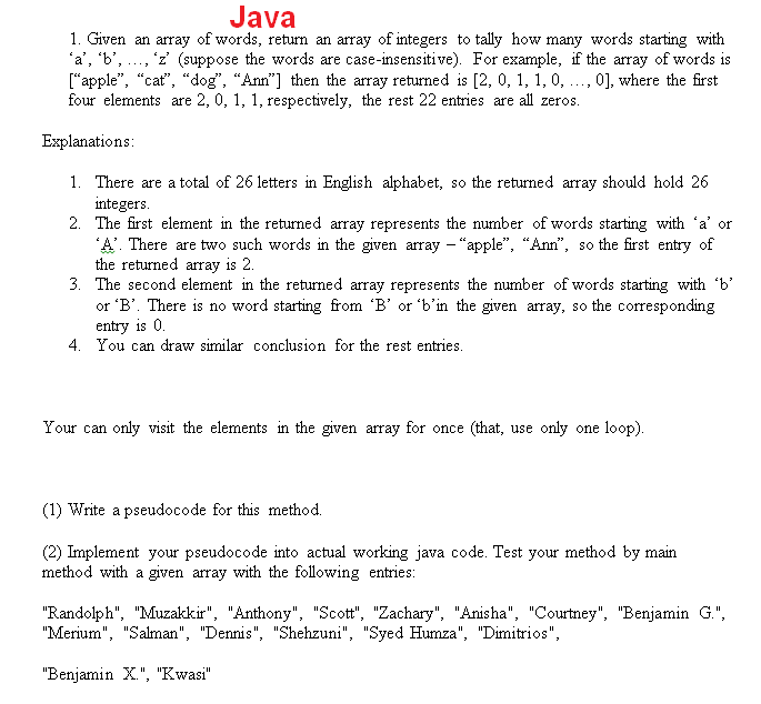 Solved Java 1. Given an array of words, return an array of | Chegg.com