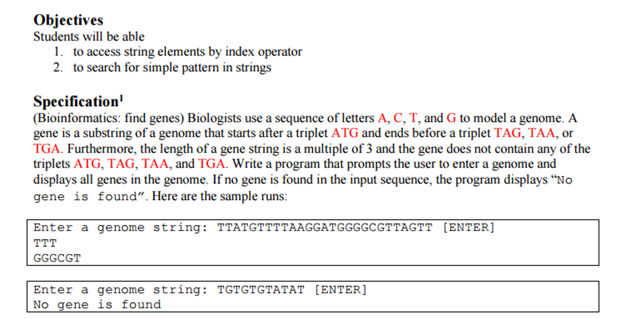 Objectives Students will be able to access string | Chegg.com