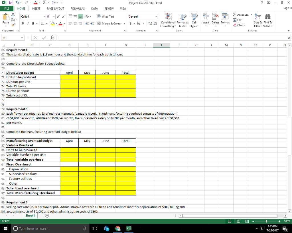 Project 3 Su 2017 (6) Excel FILE HOME INSERT PAGE | Chegg.com